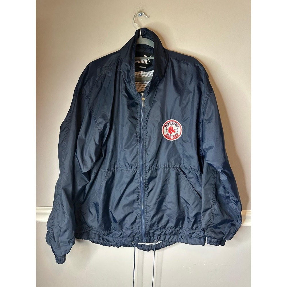 VTG Puma Boston Red Sox Windbreaker Jacket Y2K 90s Navy Full Zip Men Size L